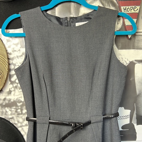 Calvin Klein Charcoal Belted Pencil Dress Size Petite 6 sleeveless back zip - Picture 3 of 13